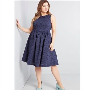 ModCloth sleeveless navy blue eyelet a-line dress